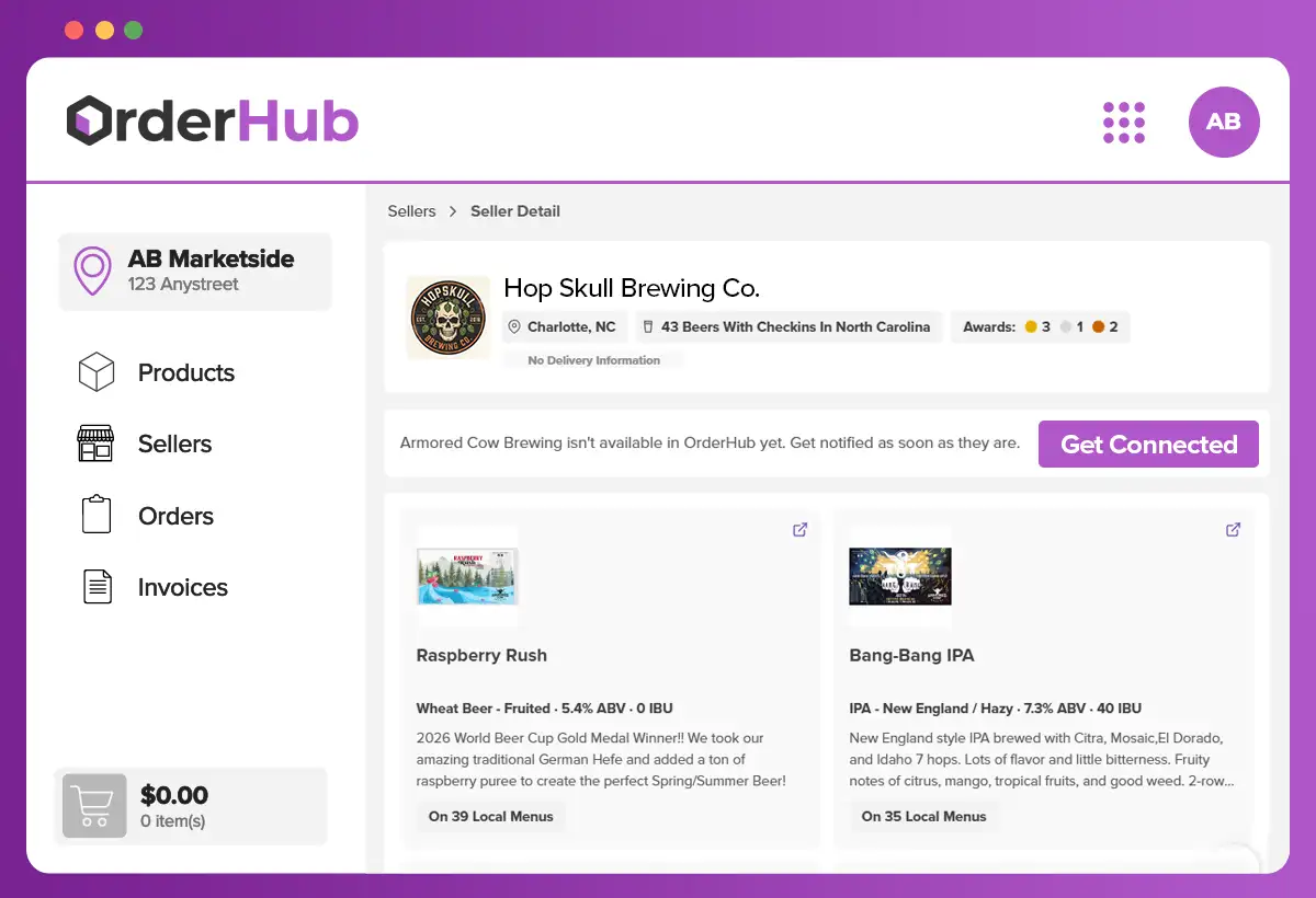 A screenshot of the OrderHub user experience showing a director of local craft producers